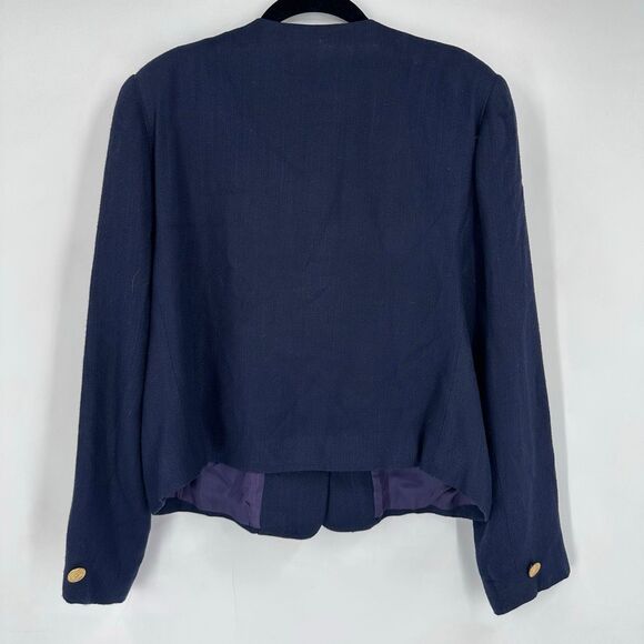 Appleseed’s Vintage Navy Blue Knit Rayon Jacket / Large 90s Gold Buttons Office - Picture 2 of 10